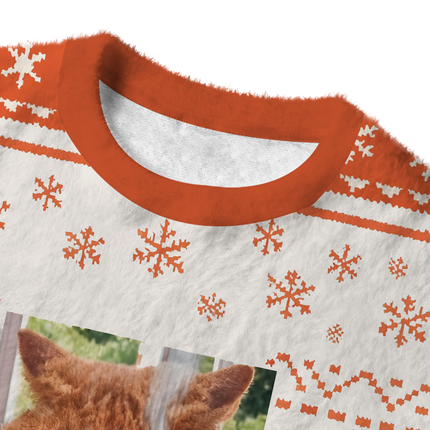 Uglysweatershops Smkong Orange Cat Fuzzy Christmas Ugly Sweatshirt