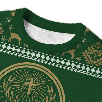 Uglysweatershops Green Deer Fuzzy Christmas Ugly Sweatshirt