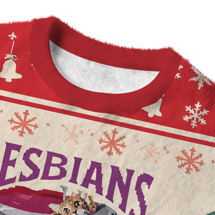 Uglysweatershops Red Lesbians Eat What Funny Fuzzy Christmas Ugly Sweatshirt