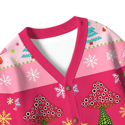Uglysweatershops Pink Mushroom Kids Ugly Cardigan Sweater