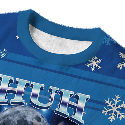 Uglysweatershops Huh Cat Funny Dank Meme Moon Fuzzy Christmas Ugly Sweatshirt