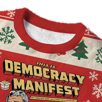 Uglysweatershops This is Democracy Fuzzy Christmas Ugly Sweatshirt