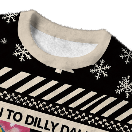 Uglysweatershops Born to Dilly Dally Funny Cat Meme Fuzzy Christmas Ugly Sweatshirt