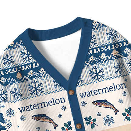 Uglysweatershops Watermelon Fish Kids Ugly Cardigan Sweater