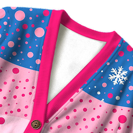 Uglysweatershops Art Pink Mushroom Vintage Ugly Cardigan Sweater