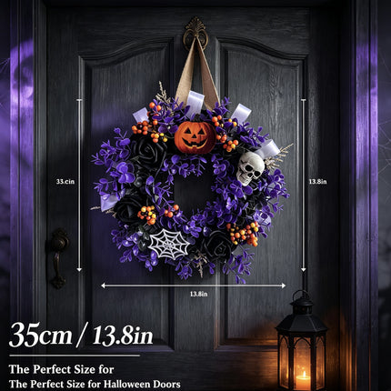 Uglysweatershops Halloween Pumpkin Skull Wisteria Wreath Art Door Decoration