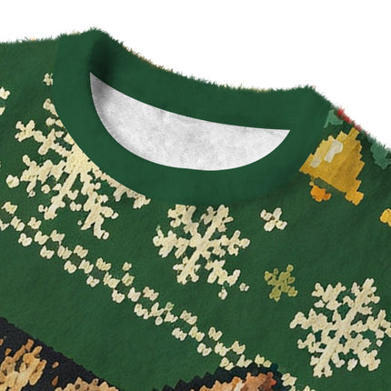 Uglysweatershops Funny Smoking Cat Green Fuzzy Christmas Ugly Sweatshirt