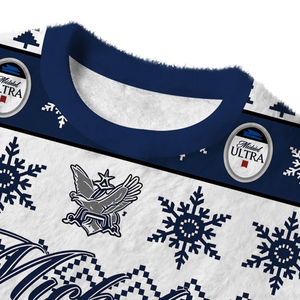 Uglysweatershops Blue White Snowflake Deer Fuzzy Christmas Ugly Sweatshirt