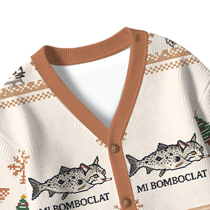 Uglysweatershops Bomboclat Fish Cat Meme Kids Ugly Cardigan Sweater