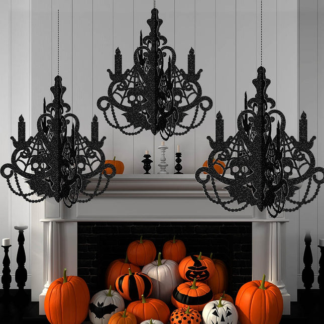 Uglysweatershops Halloween 5-Pack Black Candlestick 3D Paper Sculpture Decorative Ornament