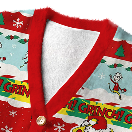 Uglysweatershops Dacing Funny Fuzzy Ugly Cardigan Sweatshirt