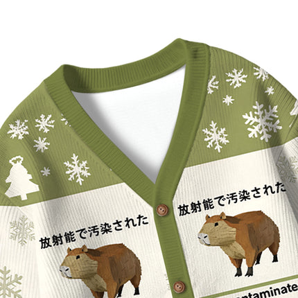 Uglysweatershops Green Capybara Contaminated By Radiation Kids Ugly Cardigan Sweater