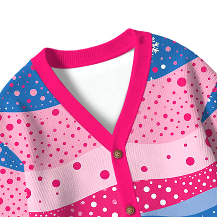 Uglysweatershops Art Pink Mushroom Vintage Kids Ugly Cardigan Sweater