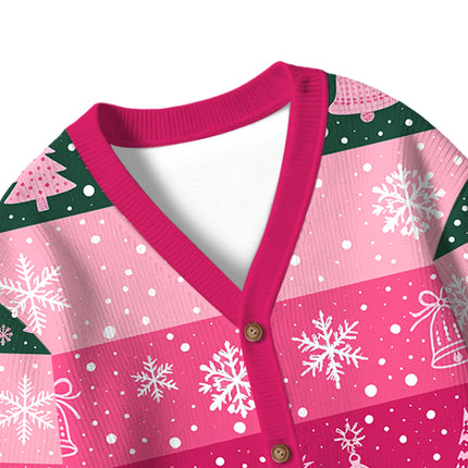 Uglysweatershops Art Pink Pumpkin Kids Ugly Cardigan Sweater