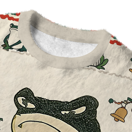Uglysweatershops Japanese Frog Fuzzy Christmas Ugly Sweatshirt