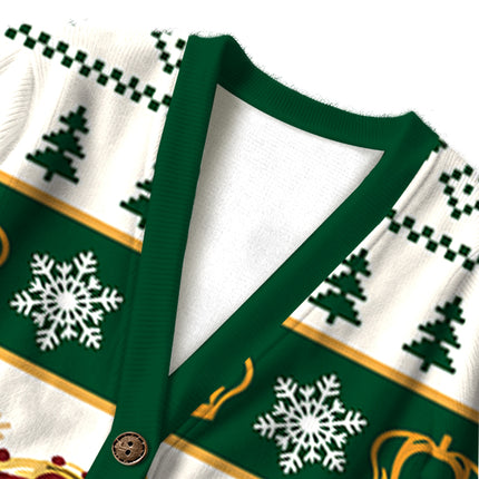 Uglysweatershops Snowflake Deer Ugly Cardigan Sweater