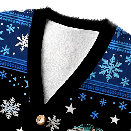 Uglysweatershops Retro Trout Fishing Fuzzy Ugly Cardigan Sweatshirt