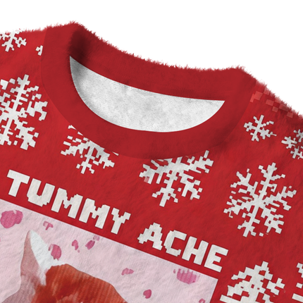 Uglysweatershops Tummy Ache Survivor Funny Cat Meme Fuzzy Christmas Ugly Sweatshirt