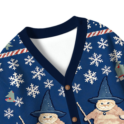 Uglysweatershops Wizard Cat Funny Kids Ugly Cardigan Sweater