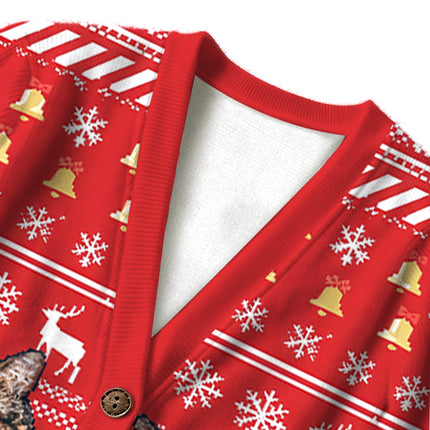 Uglysweatershops Red Funny Smoking Cat Meme Ugly Cardigan Sweater
