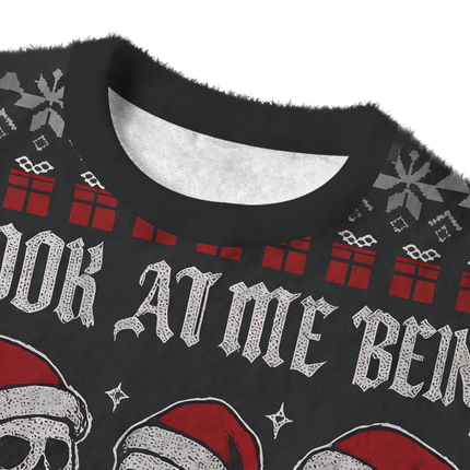 Uglysweatershops Look at Me Being Festive Skeleton Fuzzy Christmas Ugly Sweatshirt
