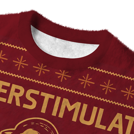 Uglysweatershops Penguin Overstimulated but Festive Fuzzy Christmas Ugly Sweatshirt