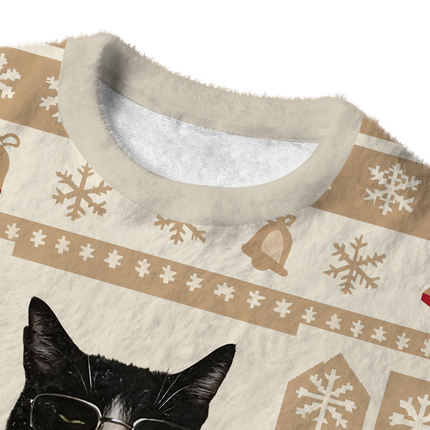 Uglysweatershops Smkong Black Cat Fuzzy Christmas Ugly Sweatshirt