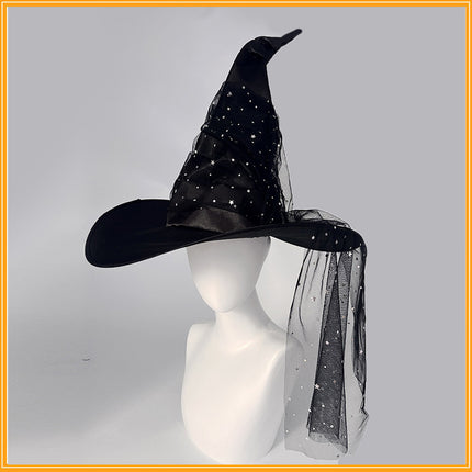 Uglysweatershops Halloween Pleated Black Vintage Witch Hat