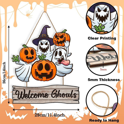 Uglysweatershops Halloween 2-Pack Pumpkin Moon Wooden Decorative Doorplate