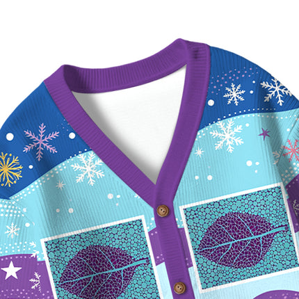 Uglysweatershops Purple Leafe Kids Ugly Cardigan Sweater