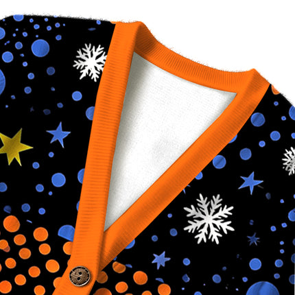 Uglysweatershops Art Navy Yellow Pumpkin Ugly Cardigan Sweater