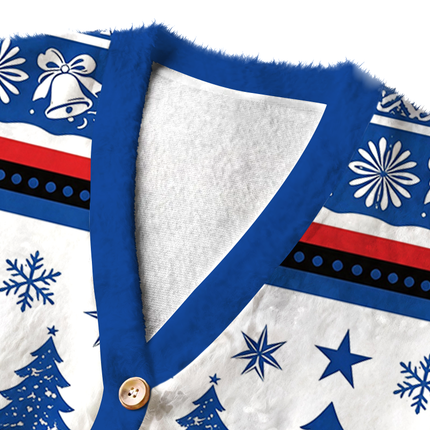 Uglysweatershops Retro Blue Ribbon Fuzzy Ugly Cardigan Sweatshirt