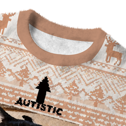 Uglysweatershops Autistic Cat Fuzzy Christmas Ugly Sweatshirt