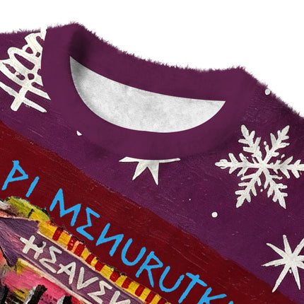 Uglysweatershops Primitive Chaos Abstract Face Fuzzy Christmas Ugly Sweatshirt