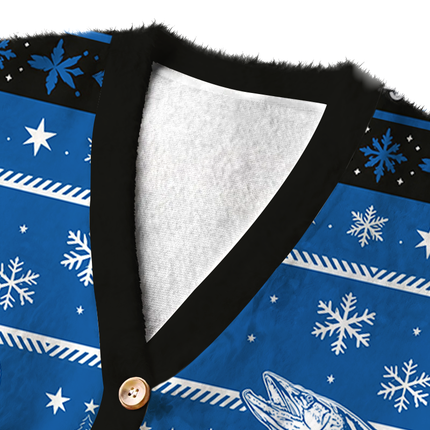 Uglysweatershops Land of Sky Blue Fuzzy Ugly Cardigan Sweatshirt