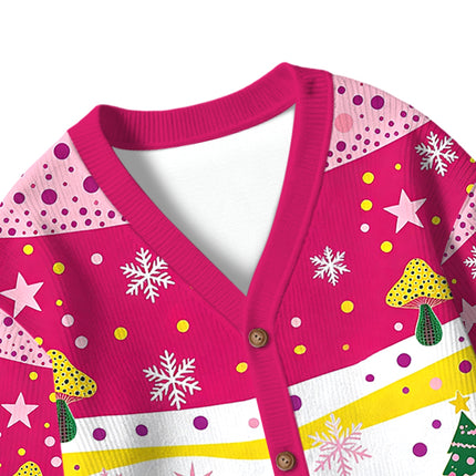 Uglysweatershops Art Mushroom Vintage Kids Ugly Cardigan Sweater