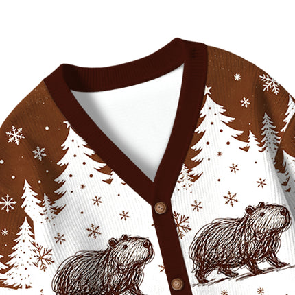 Uglysweatershops Minimalist Capybara Kids Ugly Cardigan Sweater