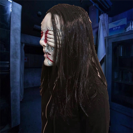 Uglysweatershops Halloween Scary Hand-Cover Eyes Ghost Mask, Long Hair Female Ghost Headgear
