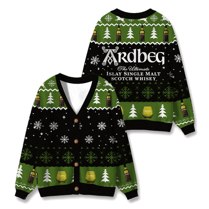 Uglysweatershops Black Beer Ugly Cardigan Sweater
