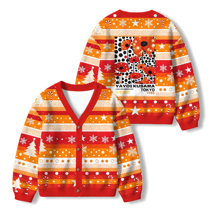 Uglysweatershops Art Flower Vintage Kids Ugly Cardigan Sweater