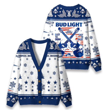 Uglysweatershops Vintage Cross Acoustic Guitar Country Fuzzy Ugly Cardigan Sweatshirt