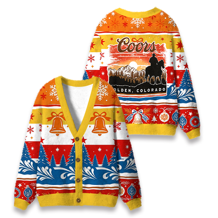 Uglysweatershops Vintage Western Cowboy Mountain Sunset Fuzzy Ugly Cardigan Sweatshirt