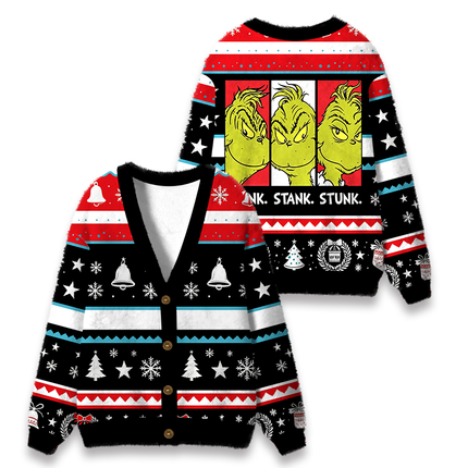 Uglysweatershops Stink, Stank, Stunk Fuzzy Ugly Cardigan Sweatshirt