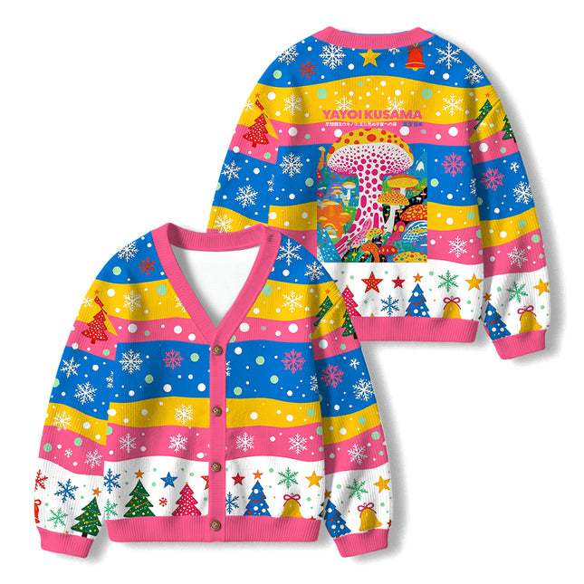 Uglysweatershops Psychedelic Mushrooms Kids Ugly Cardigan Sweater
