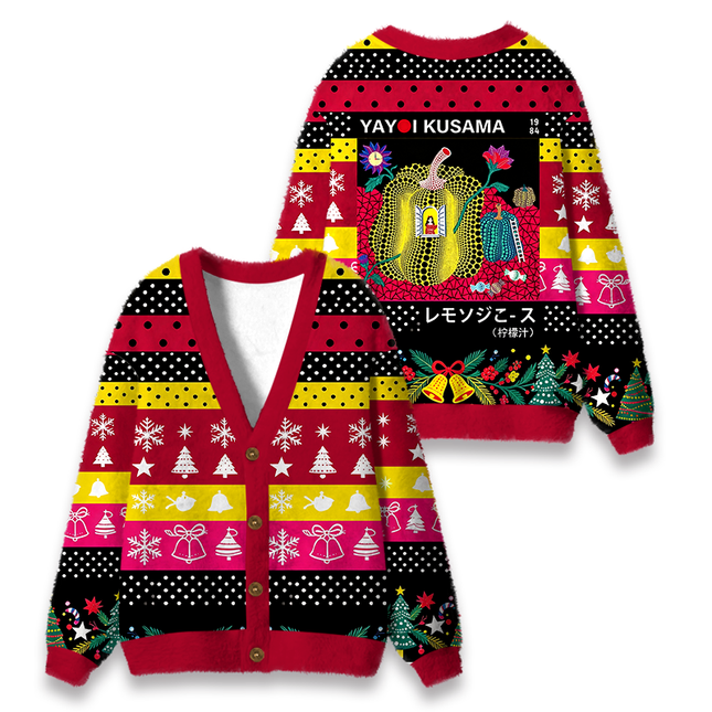 Uglysweatershops Surreal Fantasy Pumpkin Vintage Fuzzy Ugly Cardigan Sweatshirt
