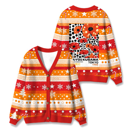 Uglysweatershops Art Flower Vintage Ugly Cardigan Sweater