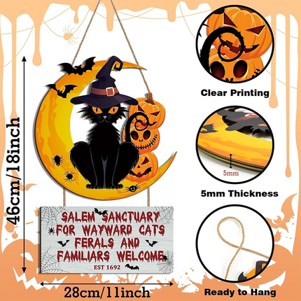 Uglysweatershops Halloween 2-Pack Pumpkin Moon Wooden Decorative Doorplate