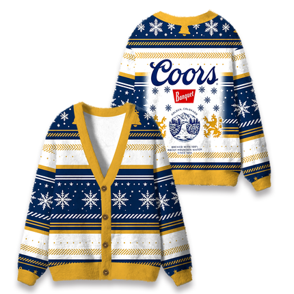 Uglysweatershops Retro Rocky Mountain Beer Fuzzy Ugly Cardigan Sweatshirt