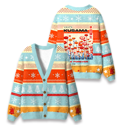 Uglysweatershops Surreal Polka?Dot Flower Field Fuzzy Ugly Cardigan Sweatshirt