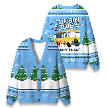 Uglysweatershops Retro Camper Fuzzy Ugly Cardigan Sweatshirt